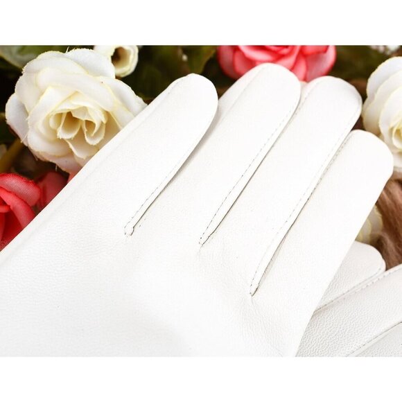 ❤️Women's White Italian Leather Gloves Lambskin Winter Comfort  Gloves - Picture 8 of 9